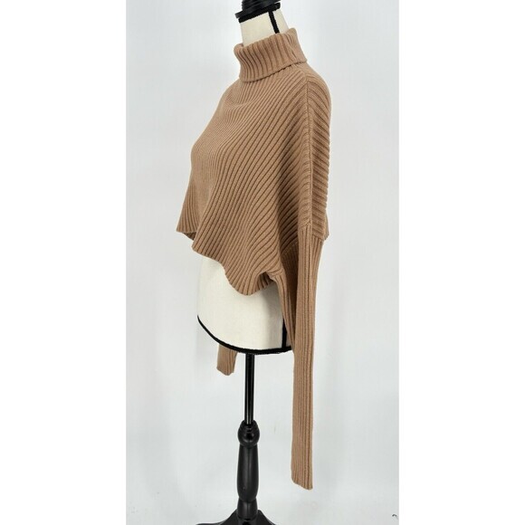 MIMOSA Women’s Sz Small Beige Cropped Turtleneck Sweater Cozy Oversized - Picture 6 of 9